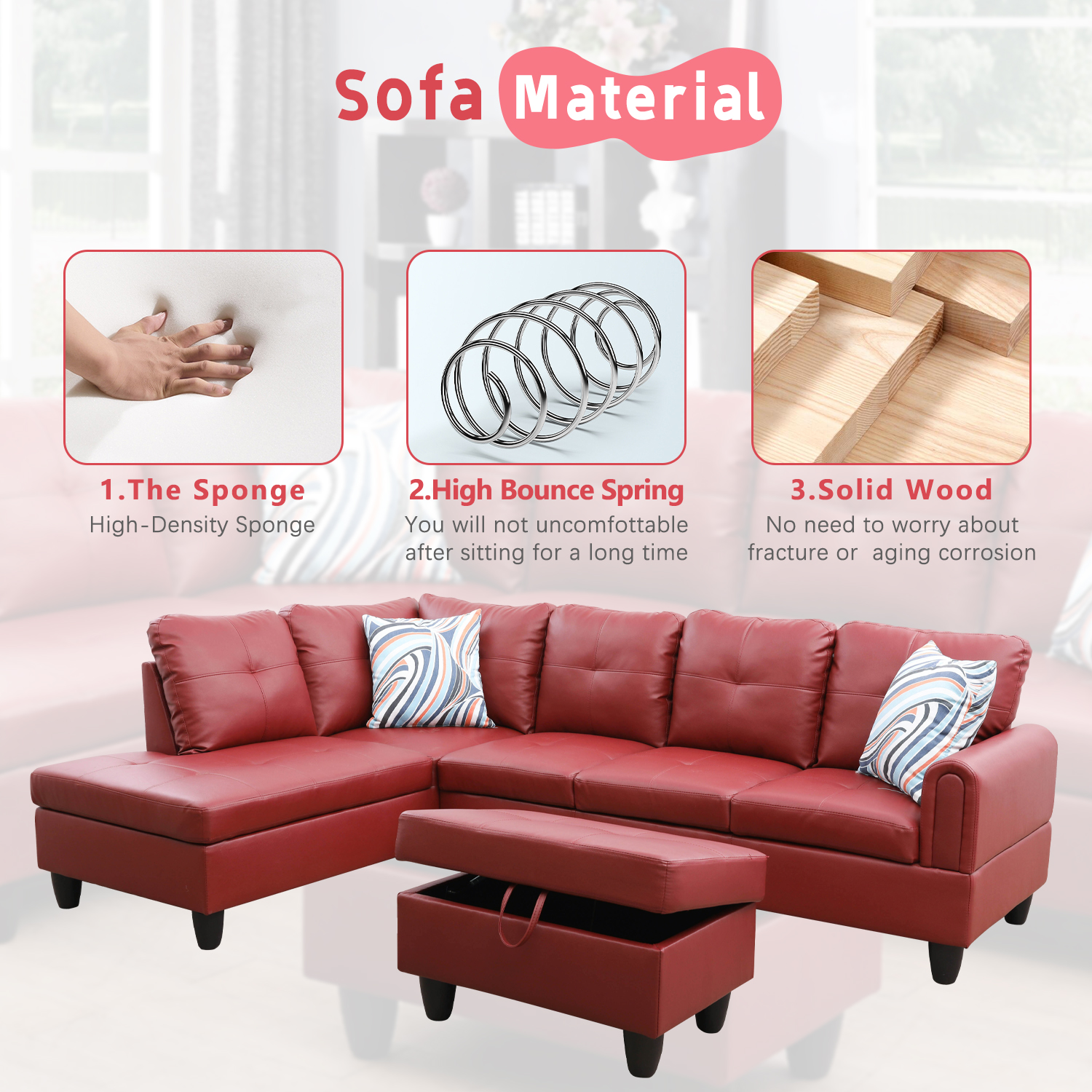 Faux Leather Sofa Sectional L Shaped Couch with Ottoman Faux Leather Sofa Sectional L Shaped Couch with Ottoman